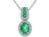 3/4 Carat (ctw) Emerald Drop Pendant Necklace in 14K White Gold with Chain and Diamonds 1/5 Carat (ctw)